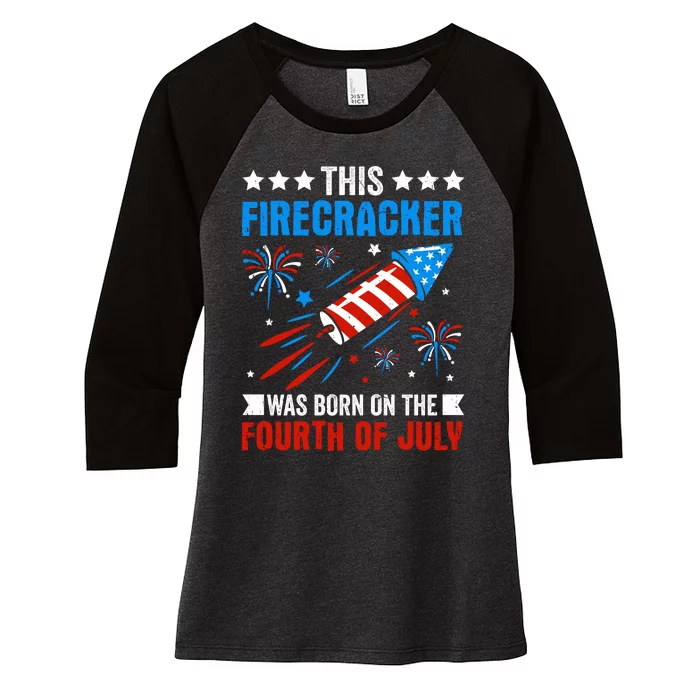 Firecracker Fourth Of July Celebration Graphic Women's Tri-Blend 3/4-Sleeve Raglan Shirt