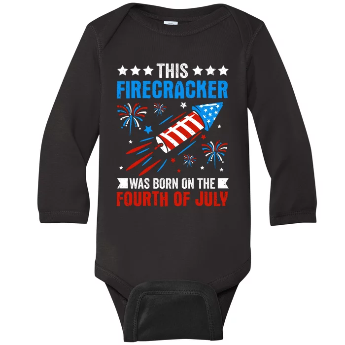 Firecracker Fourth Of July Celebration Graphic Baby Long Sleeve Bodysuit