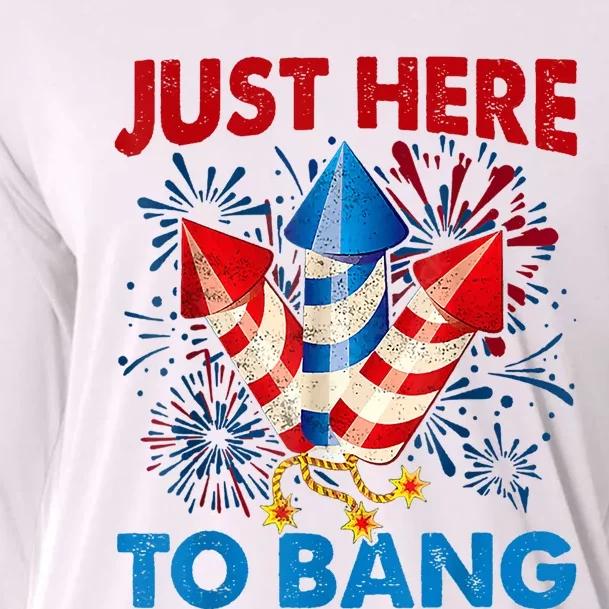 Funny Fourth Of July 4th Of July Just Here To Bang Fireworks Cooling Performance Long Sleeve Crew