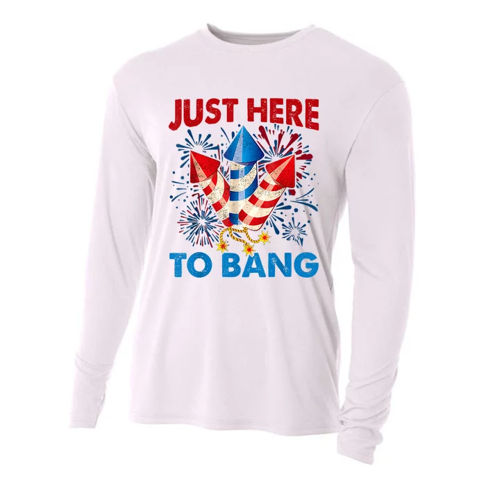 Funny Fourth Of July 4th Of July Just Here To Bang Fireworks Cooling Performance Long Sleeve Crew