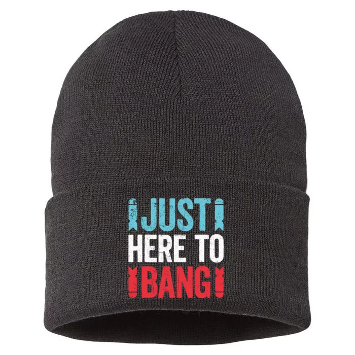 Funny Fourth Of July 4th Of July Just Here To Bang Sustainable Knit Beanie