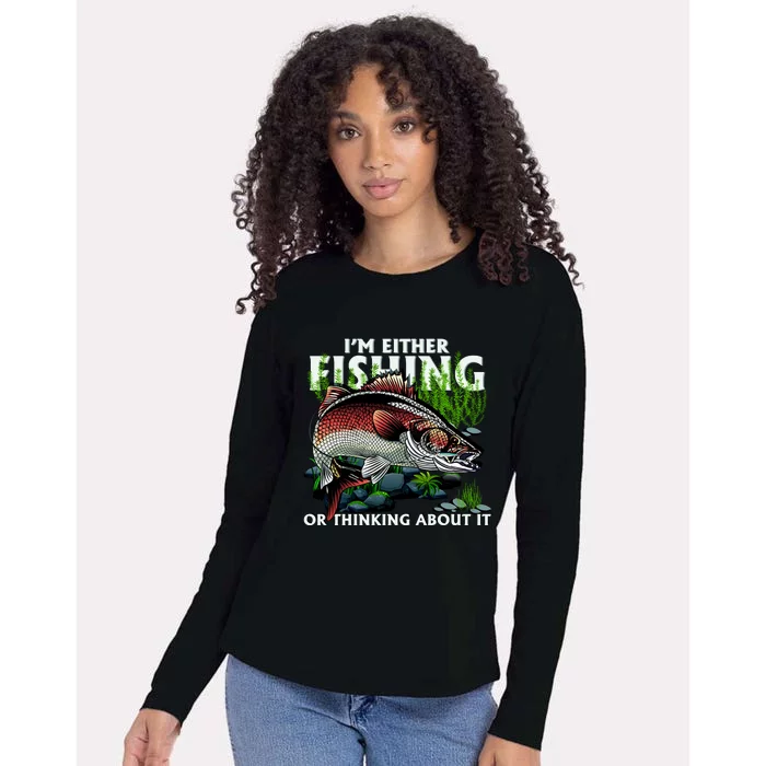 Funny Fishing Or Thinking About It Womens Cotton Relaxed Long Sleeve T-Shirt