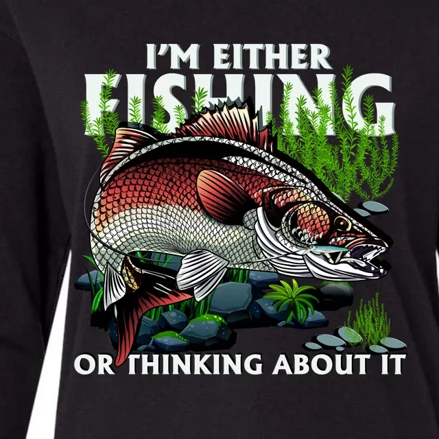 Funny Fishing Or Thinking About It Womens Cotton Relaxed Long Sleeve T-Shirt