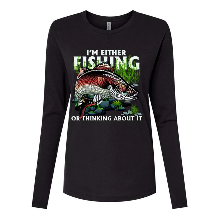 Funny Fishing Or Thinking About It Womens Cotton Relaxed Long Sleeve T-Shirt