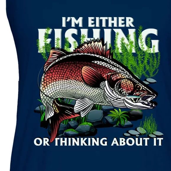 Funny Fishing Or Thinking About It Ladies Essential Flowy Tank