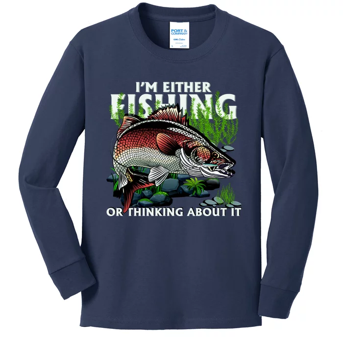 Funny Fishing Or Thinking About It Kids Long Sleeve Shirt