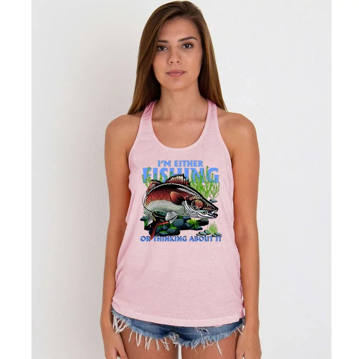 Funny Fishing Or Thinking About It Women's Knotted Racerback Tank