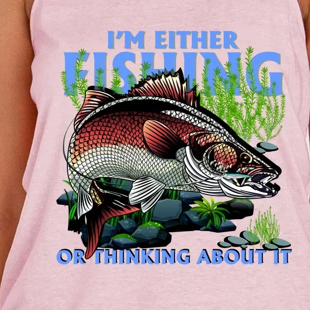 Funny Fishing Or Thinking About It Women's Knotted Racerback Tank