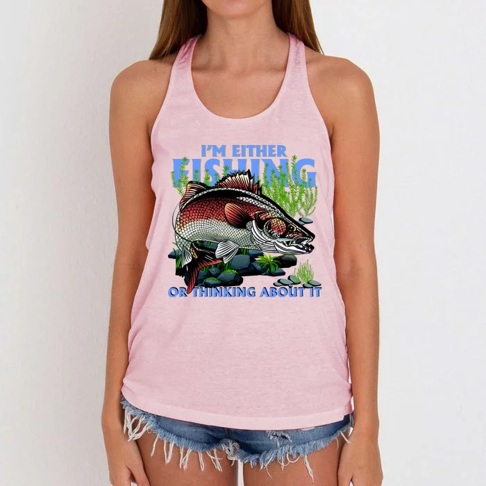 Funny Fishing Or Thinking About It Women's Knotted Racerback Tank