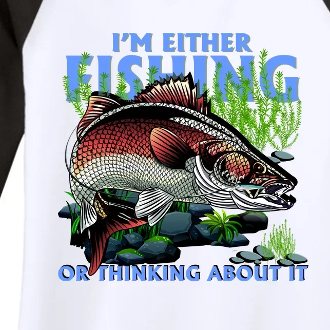 Funny Fishing Or Thinking About It Women's Tri-Blend 3/4-Sleeve Raglan Shirt