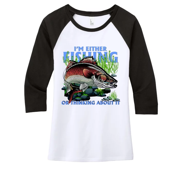 Funny Fishing Or Thinking About It Women's Tri-Blend 3/4-Sleeve Raglan Shirt