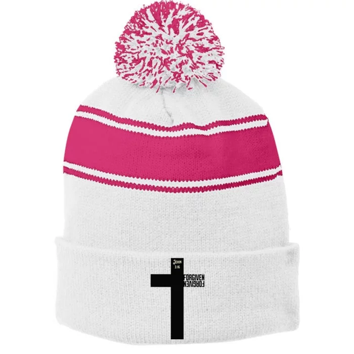 Forgiven Stripe Pom Pom Beanie