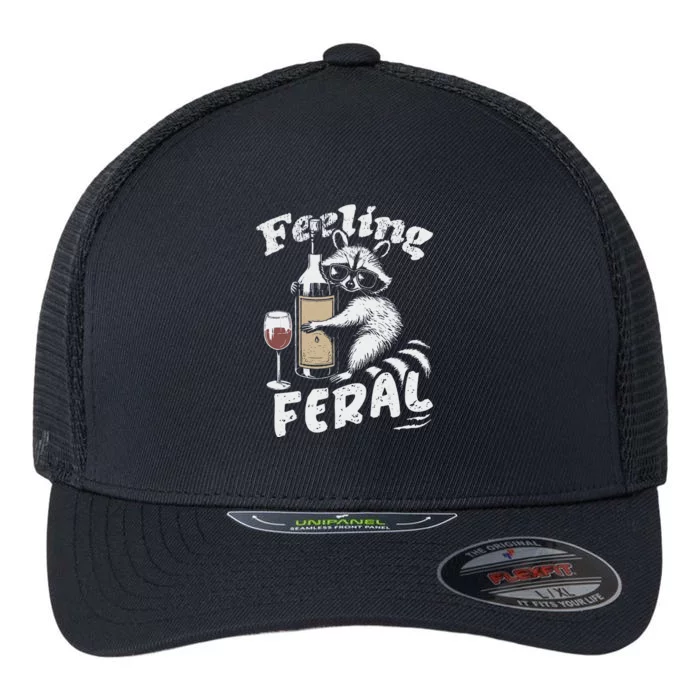 Feeling Feral Opossum Raccoon And Wine Feral Girl Summer Flexfit Unipanel Trucker Cap