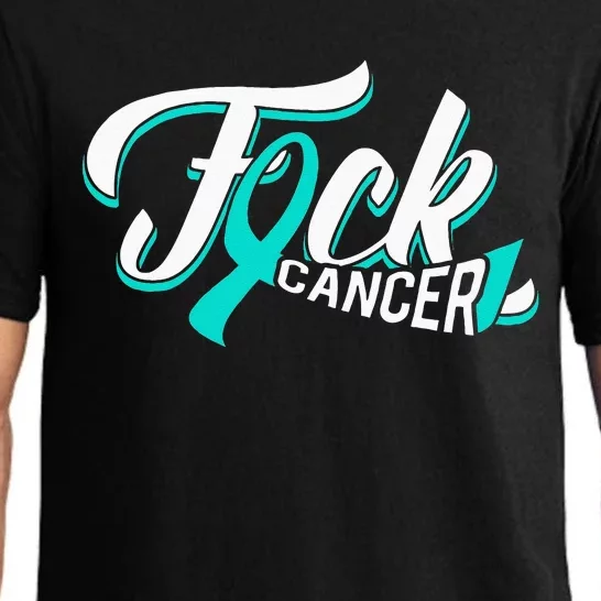 Funny Fuck Ovarian Cancer Teal Ribbon Gift Cancer Survivor Pajama Set