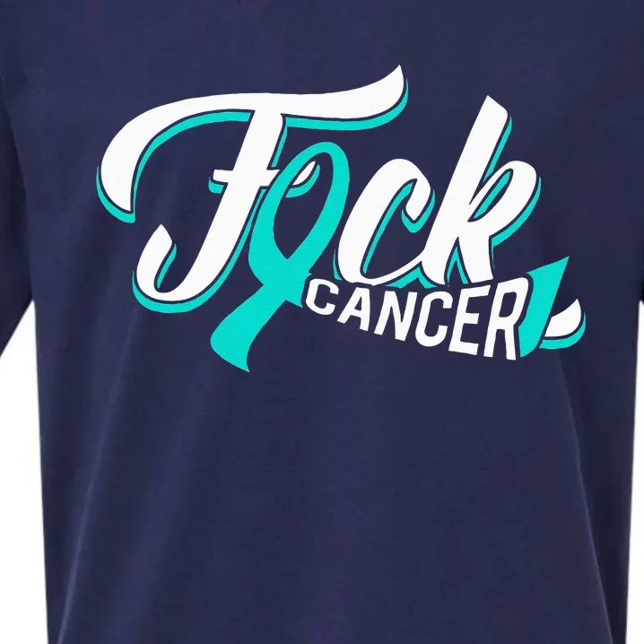 Funny Fuck Ovarian Cancer Teal Ribbon Gift Cancer Survivor Sueded Cloud Jersey T-Shirt