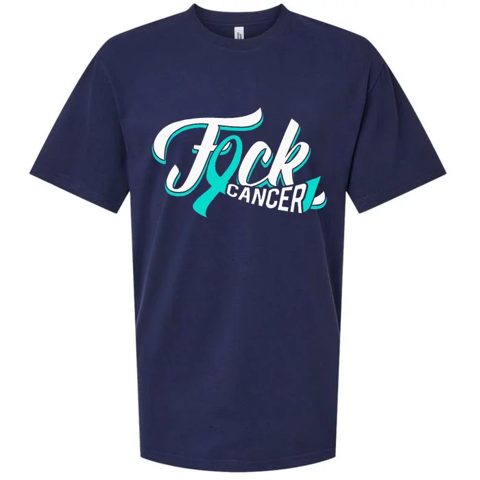 Funny Fuck Ovarian Cancer Teal Ribbon Gift Cancer Survivor Sueded Cloud Jersey T-Shirt