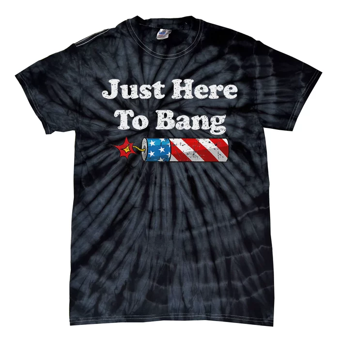 Funny Fourth Of July 4th Of July IM Just Here To Bang Tie-Dye T-Shirt