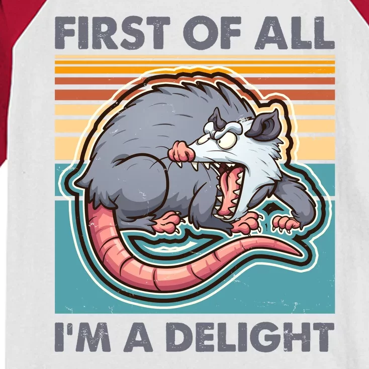 Funny First Of All Im A Delight Screaming Opossum Kids Colorblock Raglan Jersey