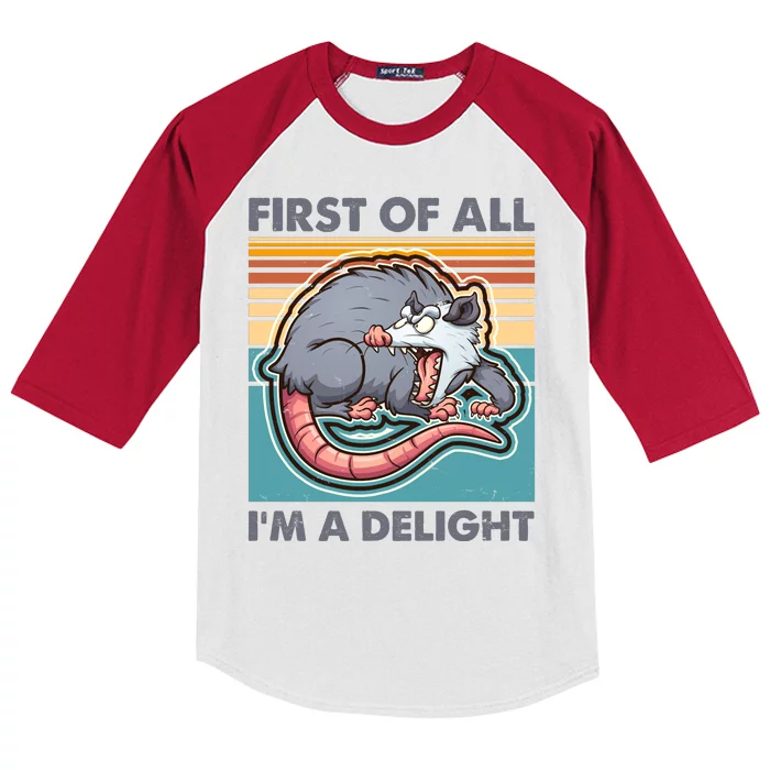 Funny First Of All Im A Delight Screaming Opossum Kids Colorblock Raglan Jersey