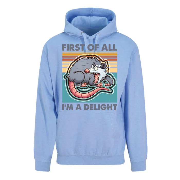 Funny First Of All Im A Delight Screaming Opossum Unisex Surf Hoodie