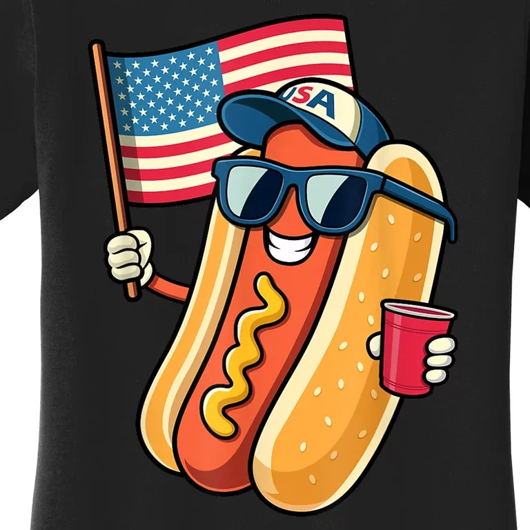 Funny Fourth Of July Patriotic Usa Flag 4th Of July Hotdog Gift Women's T-Shirt