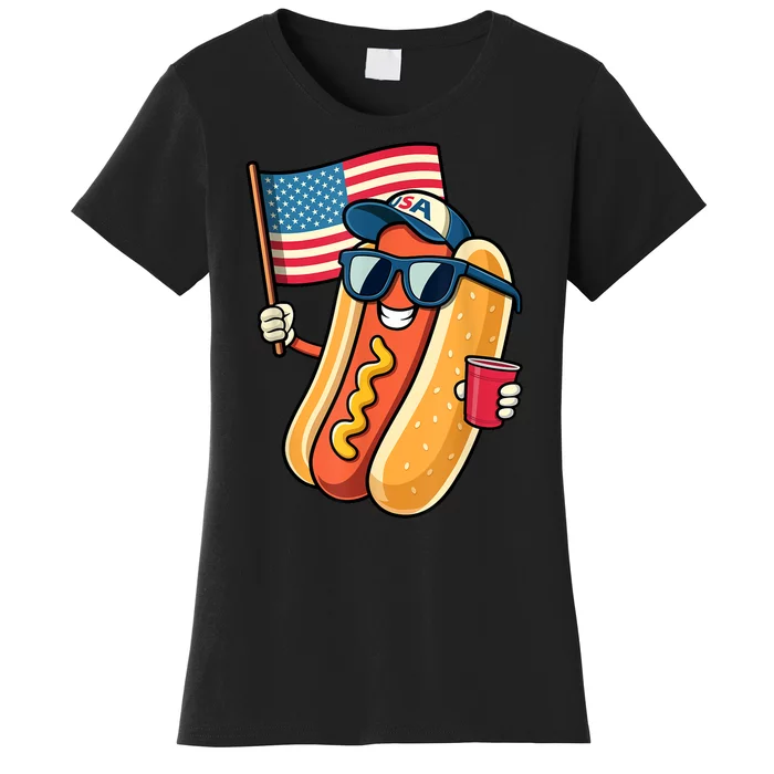 Funny Fourth Of July Patriotic Usa Flag 4th Of July Hotdog Gift Women's T-Shirt