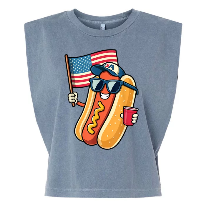 Funny Fourth Of July Patriotic Usa Flag 4th Of July Hotdog Gift Garment-Dyed Women's Muscle Tee