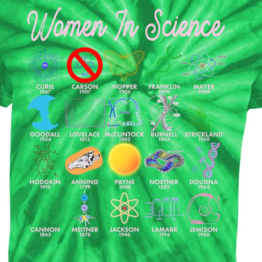 Famous Females Of Science Kids Tie-Dye T-Shirt