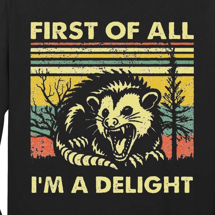 Funny First Of All Im A Delight Sarcastic Angry Opossum Lover Gift Long Sleeve Shirt