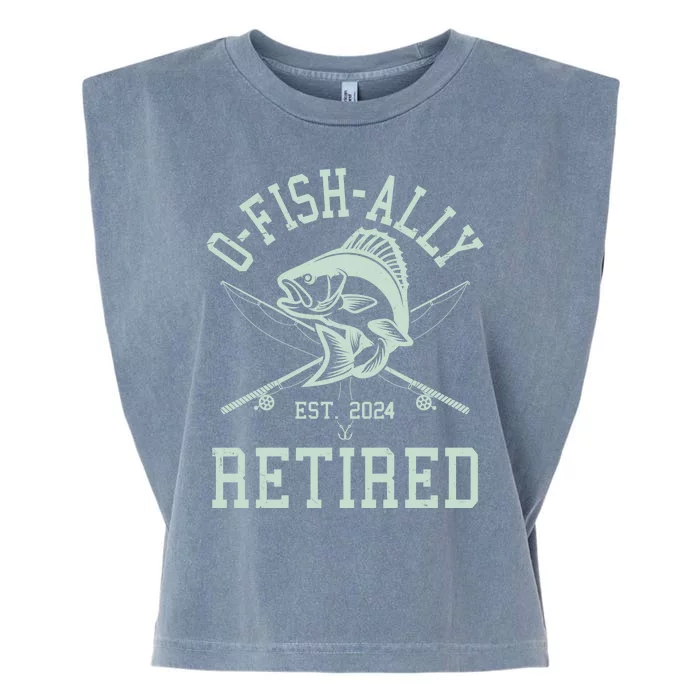 Funny Fishing Ofishally Retired Est 2024 Garment-Dyed Women's Muscle Tee