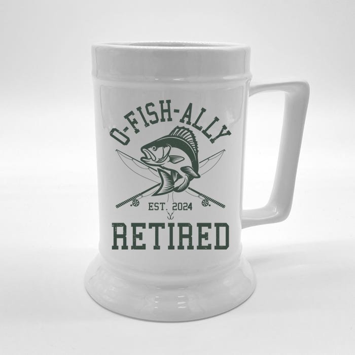 Funny Fishing Ofishally Retired Est 2024 Front & Back Beer Stein