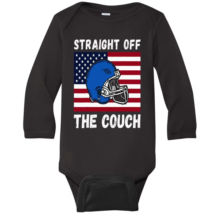 Funny Football Offensive Lineman Joke Straight Off The Couch Baby Long Sleeve Bodysuit