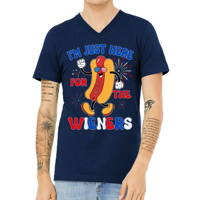 Funny Fouth Of July IM Just Here For The Wieners Hotdog Lover V-Neck T-Shirt