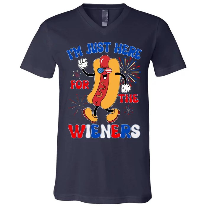 Funny Fouth Of July IM Just Here For The Wieners Hotdog Lover V-Neck T-Shirt