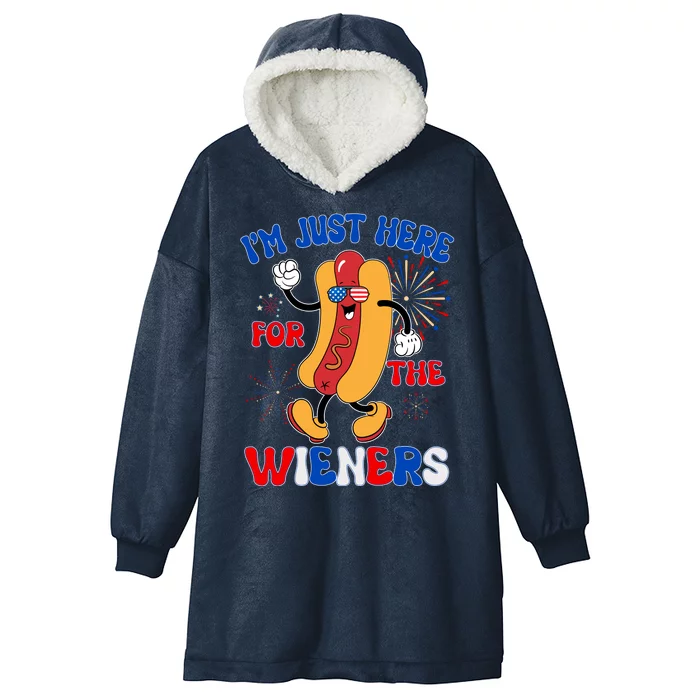 Funny Fouth Of July IM Just Here For The Wieners Hotdog Lover Hooded Wearable Blanket