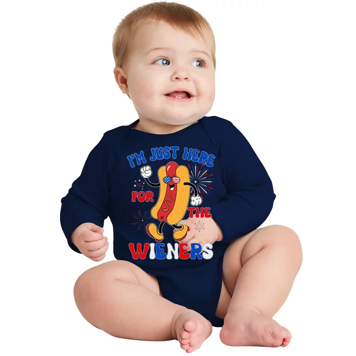 Funny Fouth Of July IM Just Here For The Wieners Hotdog Lover Baby Long Sleeve Bodysuit