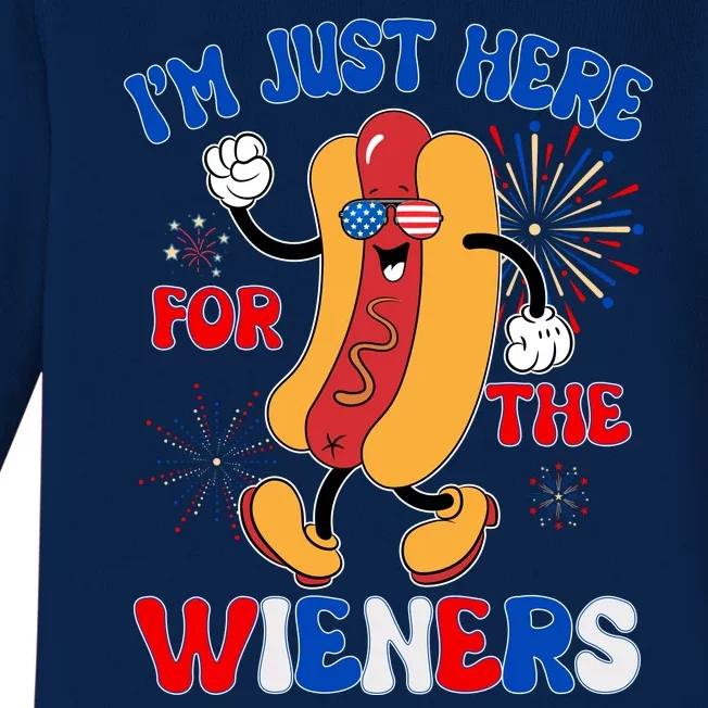 Funny Fouth Of July IM Just Here For The Wieners Hotdog Lover Baby Long Sleeve Bodysuit