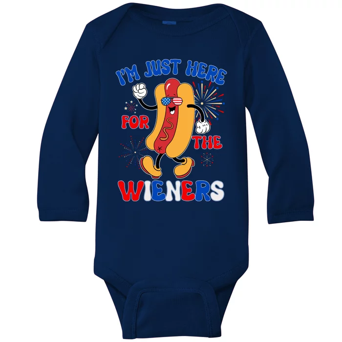 Funny Fouth Of July IM Just Here For The Wieners Hotdog Lover Baby Long Sleeve Bodysuit