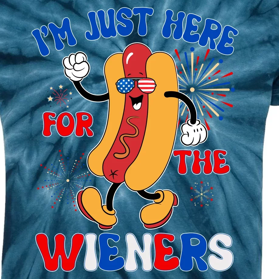 Funny Fouth Of July IM Just Here For The Wieners Hotdog Lover Kids Tie-Dye T-Shirt