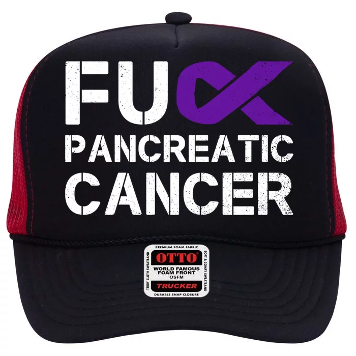 Fuck Fu Pancreatic Cancer Awareness Warrior Purple Ribbon Gift High Crown Mesh Trucker Hat