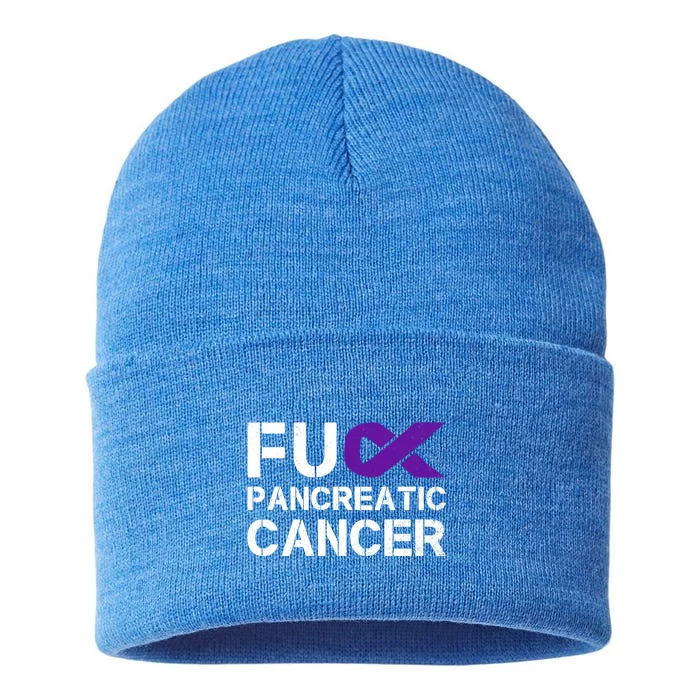 Fuck Fu Pancreatic Cancer Awareness Warrior Purple Ribbon Gift Sustainable Knit Beanie