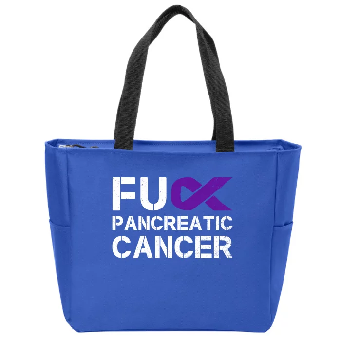 Fuck Fu Pancreatic Cancer Awareness Warrior Purple Ribbon Gift Zip Tote Bag