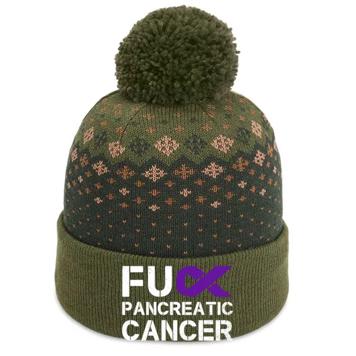 Fuck Fu Pancreatic Cancer Awareness Warrior Purple Ribbon Gift The Baniff Cuffed Pom Beanie