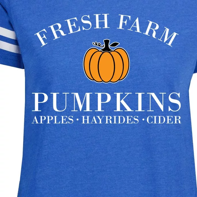 Fresh Farm Pumpkins Apples Hayrides Cider Enza Ladies Jersey Football T-Shirt