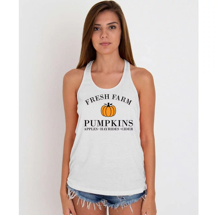 Fresh Farm Pumpkins Apples Hayrides Cider Women's Knotted Racerback Tank