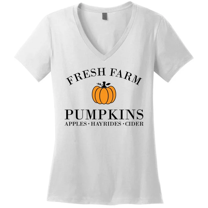 Fresh Farm Pumpkins Apples Hayrides Cider Women's V-Neck T-Shirt