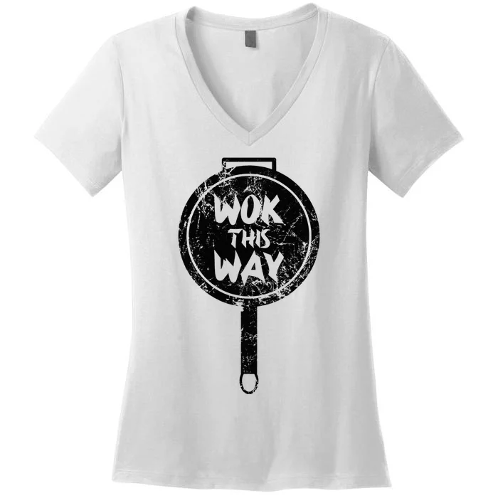 Funny Frying Pan Chinese Food Wok This Way Women's V-Neck T-Shirt