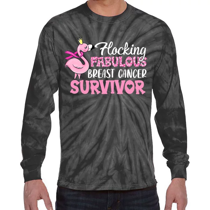 Flocking Fabulous Pink Ribbon Flamingo Breast Cancer Tie-Dye Long Sleeve Shirt