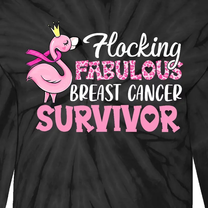 Flocking Fabulous Pink Ribbon Flamingo Breast Cancer Tie-Dye Long Sleeve Shirt