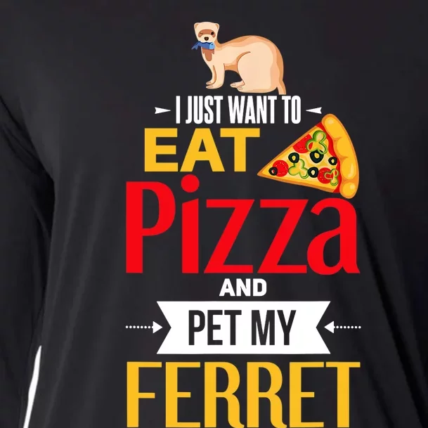 Ferret Funny Pizza Lover Pet Ferret Joke Ferret Lover Cooling Performance Long Sleeve Crew